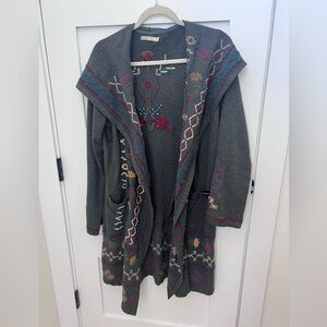 CAITE Gray embroidered Hooded Patterned Women's Jacket- Medium